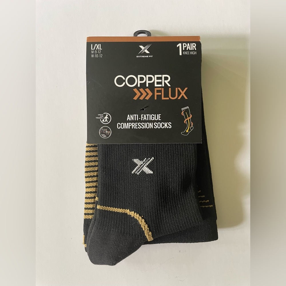 New Copper Flux Black Compression Socks 1 Pair Size L/XL